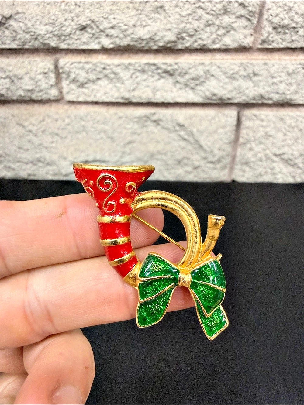 Enamel Bow Brooch in Gold & Red
